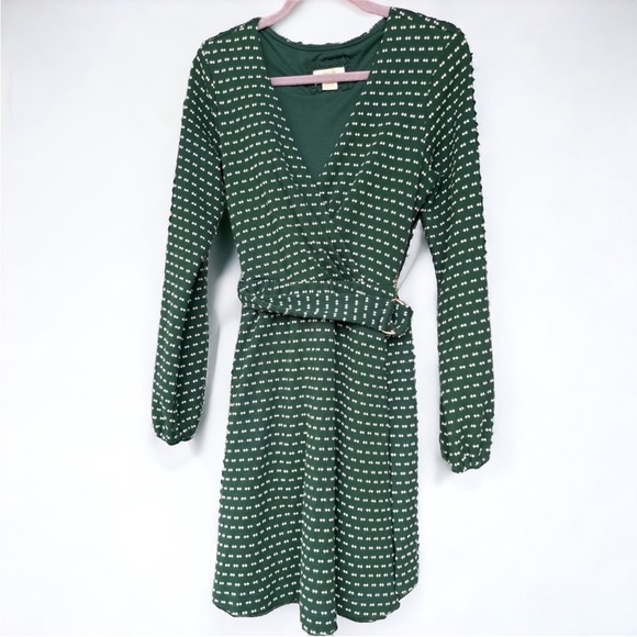 Maeve by Anthropologie ~ Malta green V-neck Lined Long Sleeve Dress | Sz Medium - Picture 2 of 12
